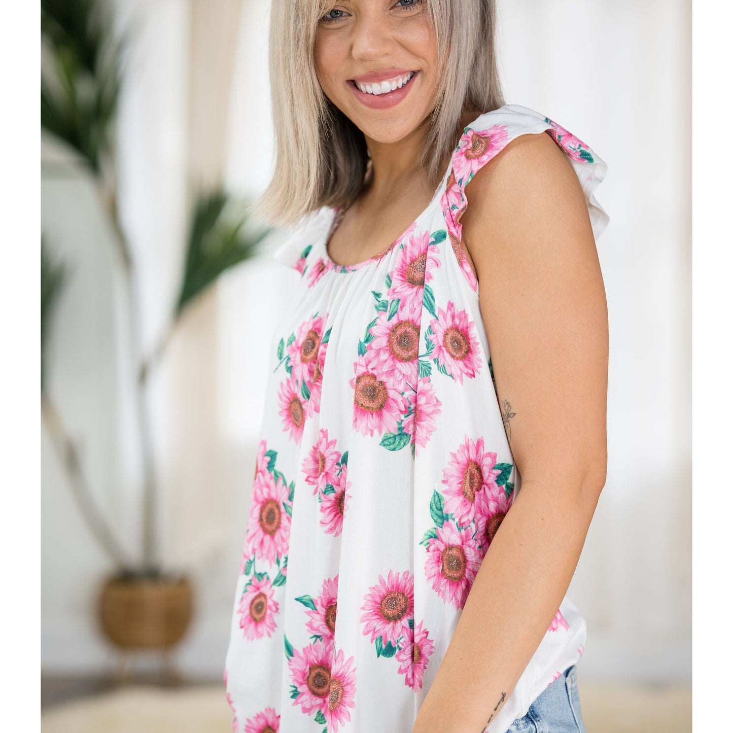 Strawberry Sunflowers Flutter Sleeve