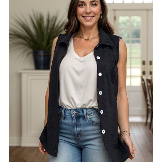 A Little Extra - Sleeveless Button Down