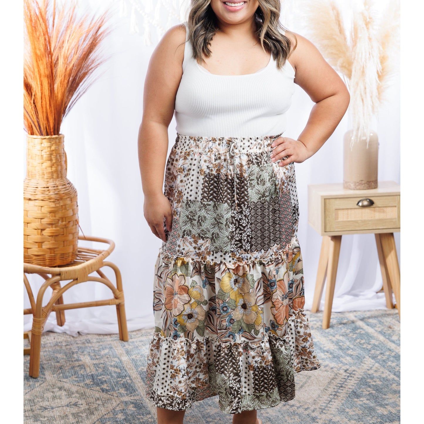 Floral Patches - Midi Skirt