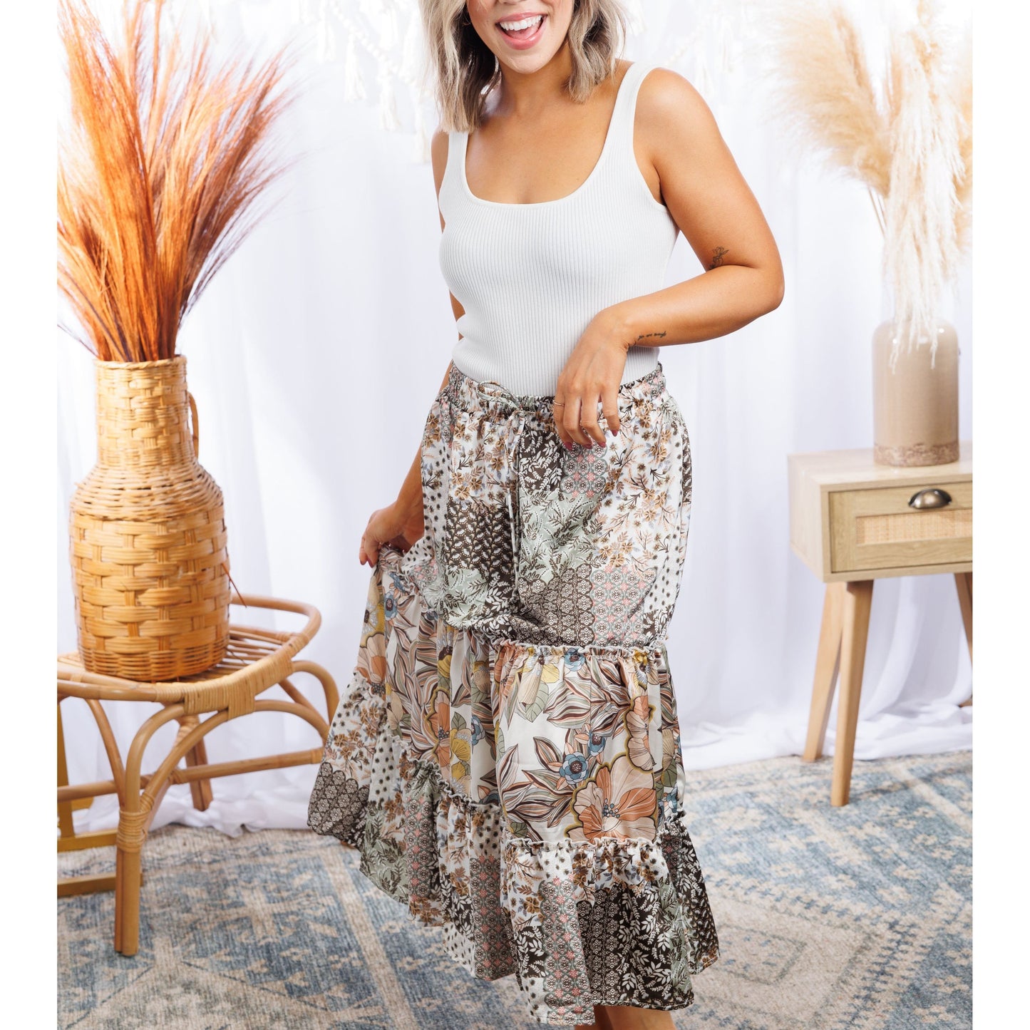 Floral Patches - Midi Skirt