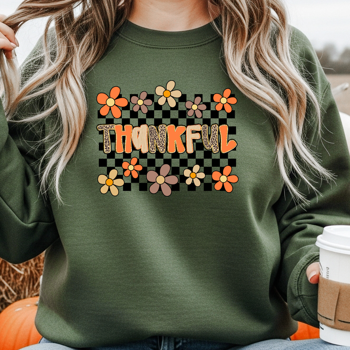 Love Checkered Thankful Sweatshirt