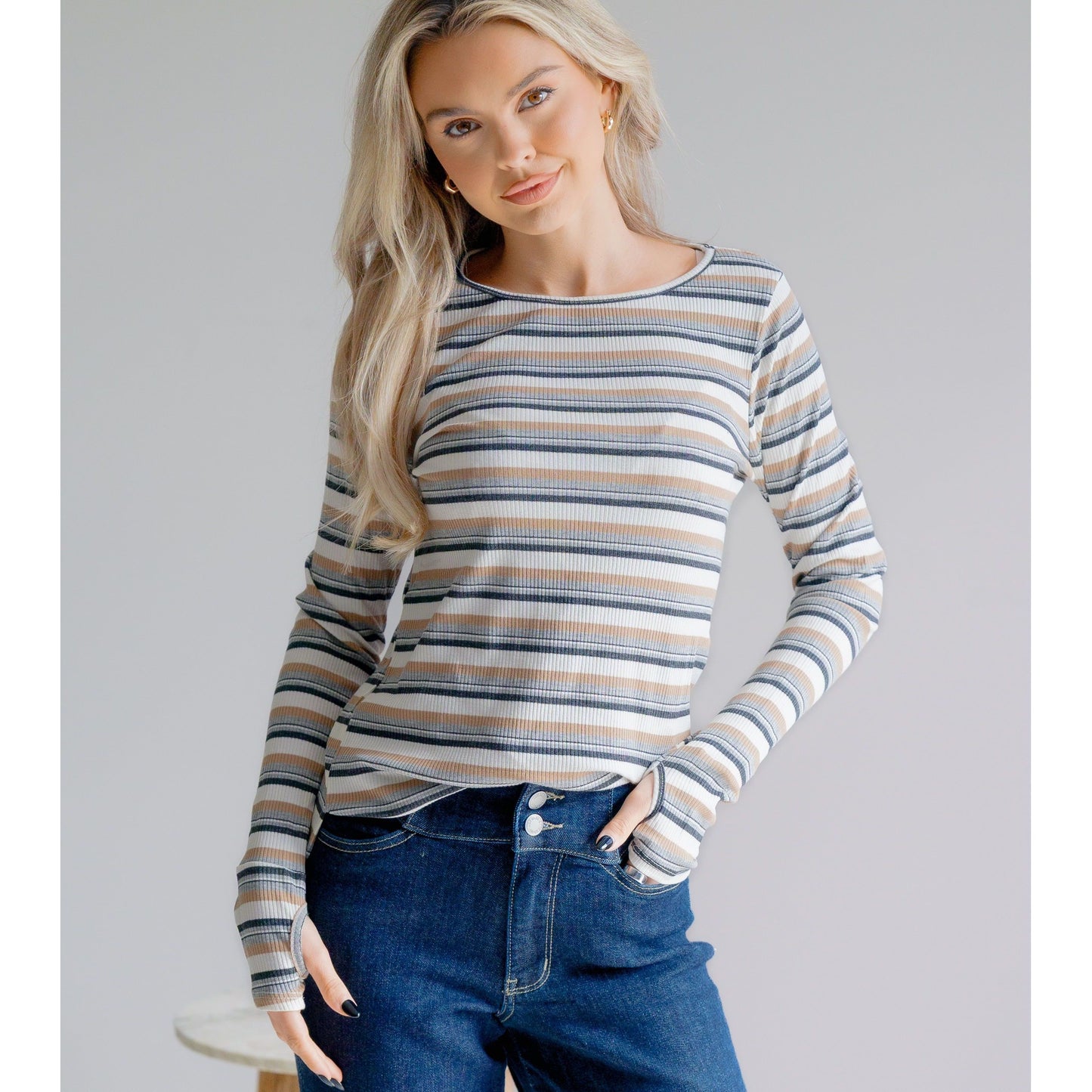 Sundown Chic Stripes Thumbhole Top