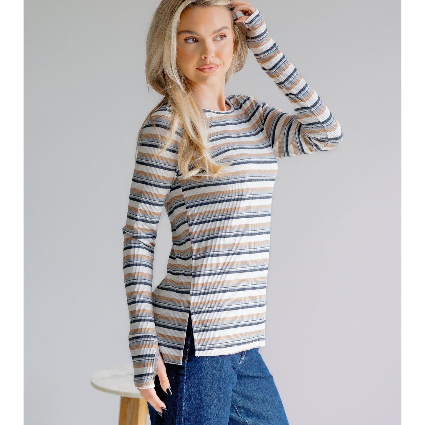 Sundown Chic Stripes Thumbhole Top