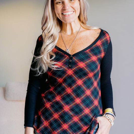 Crimson Cabin Plaid V-Neck