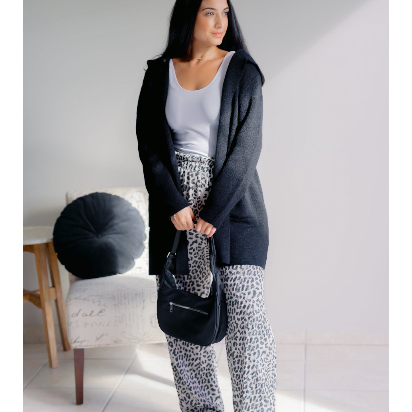 Obsidian Veil Hooded Sweater Cardigan