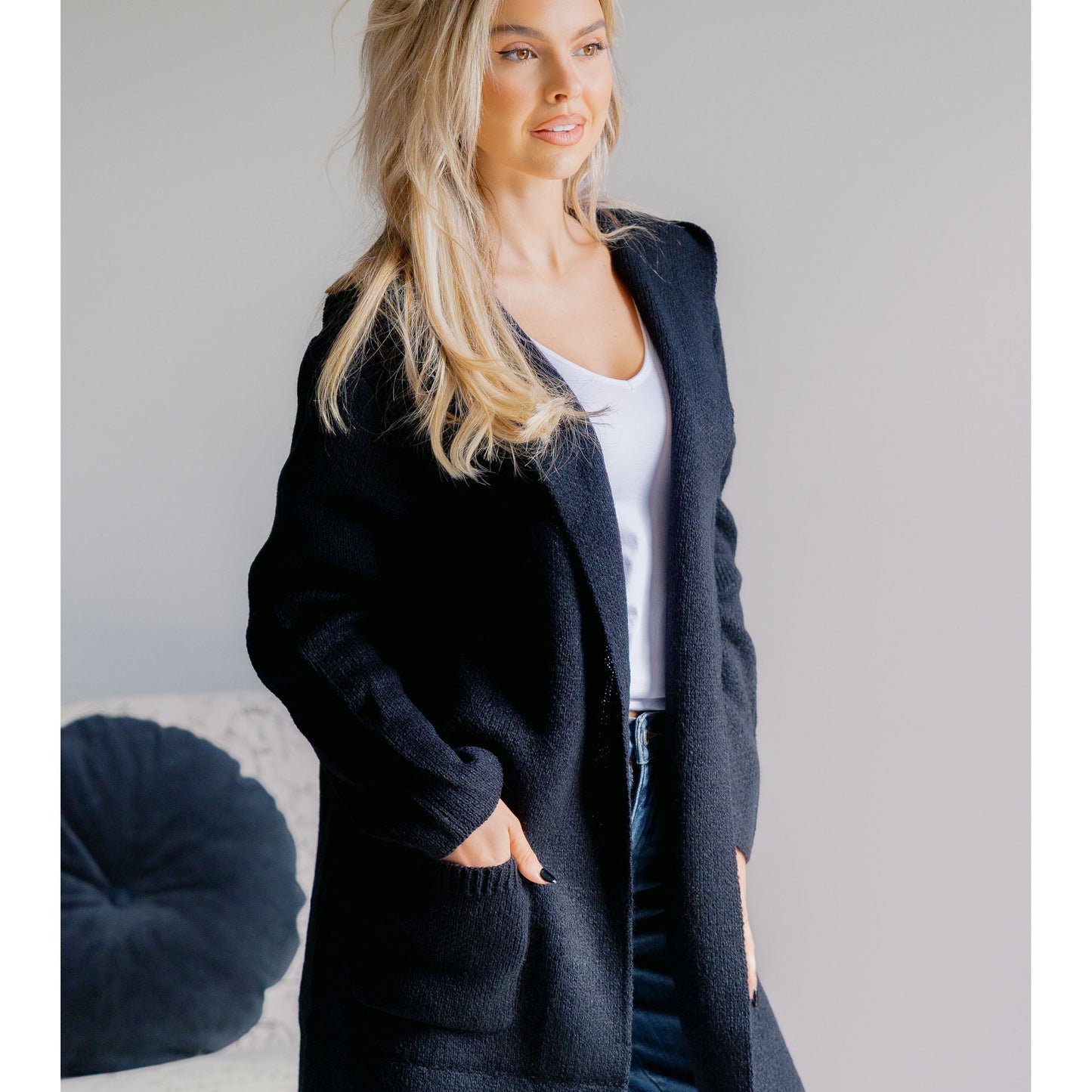 Obsidian Veil Hooded Sweater Cardigan