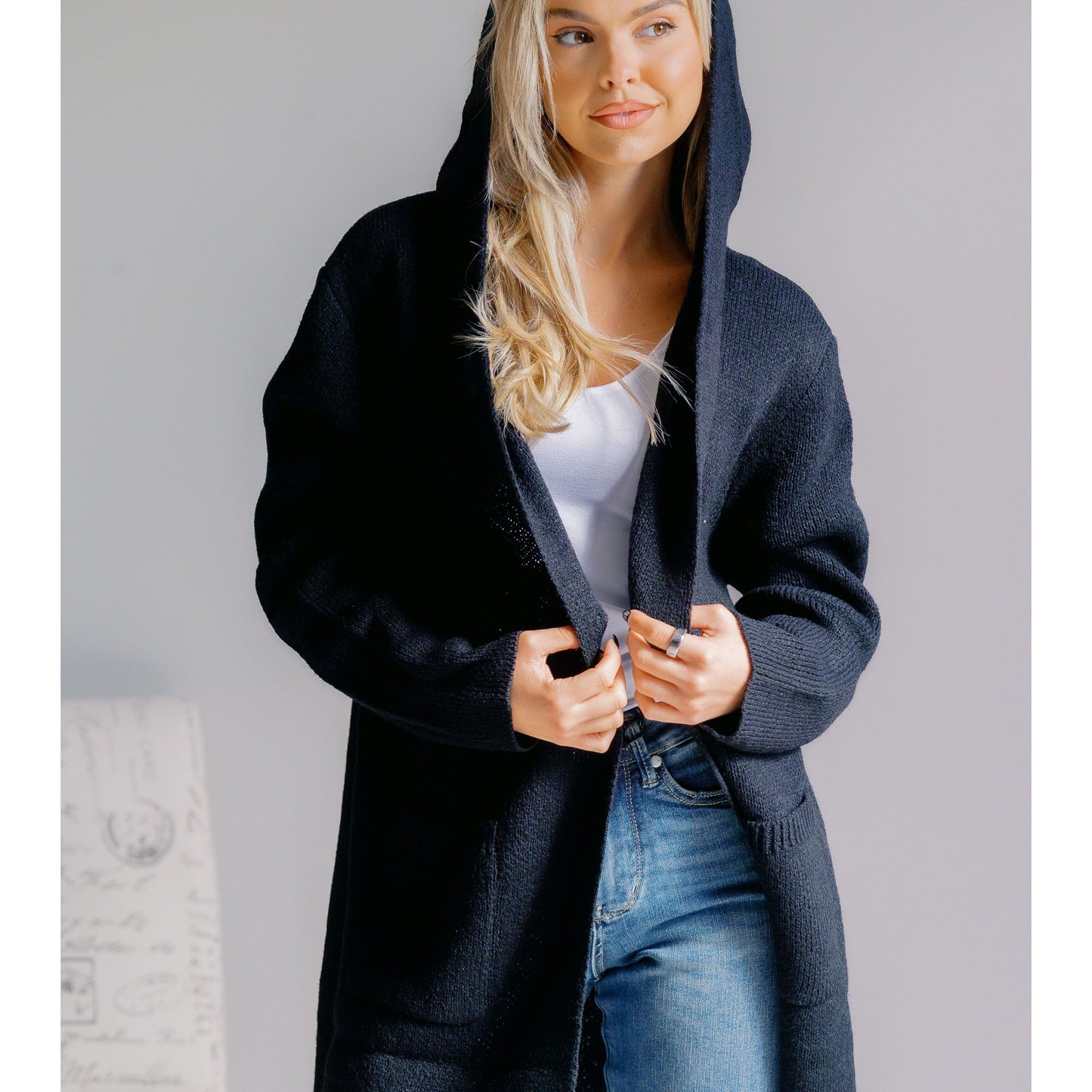 Obsidian Veil Hooded Sweater Cardigan