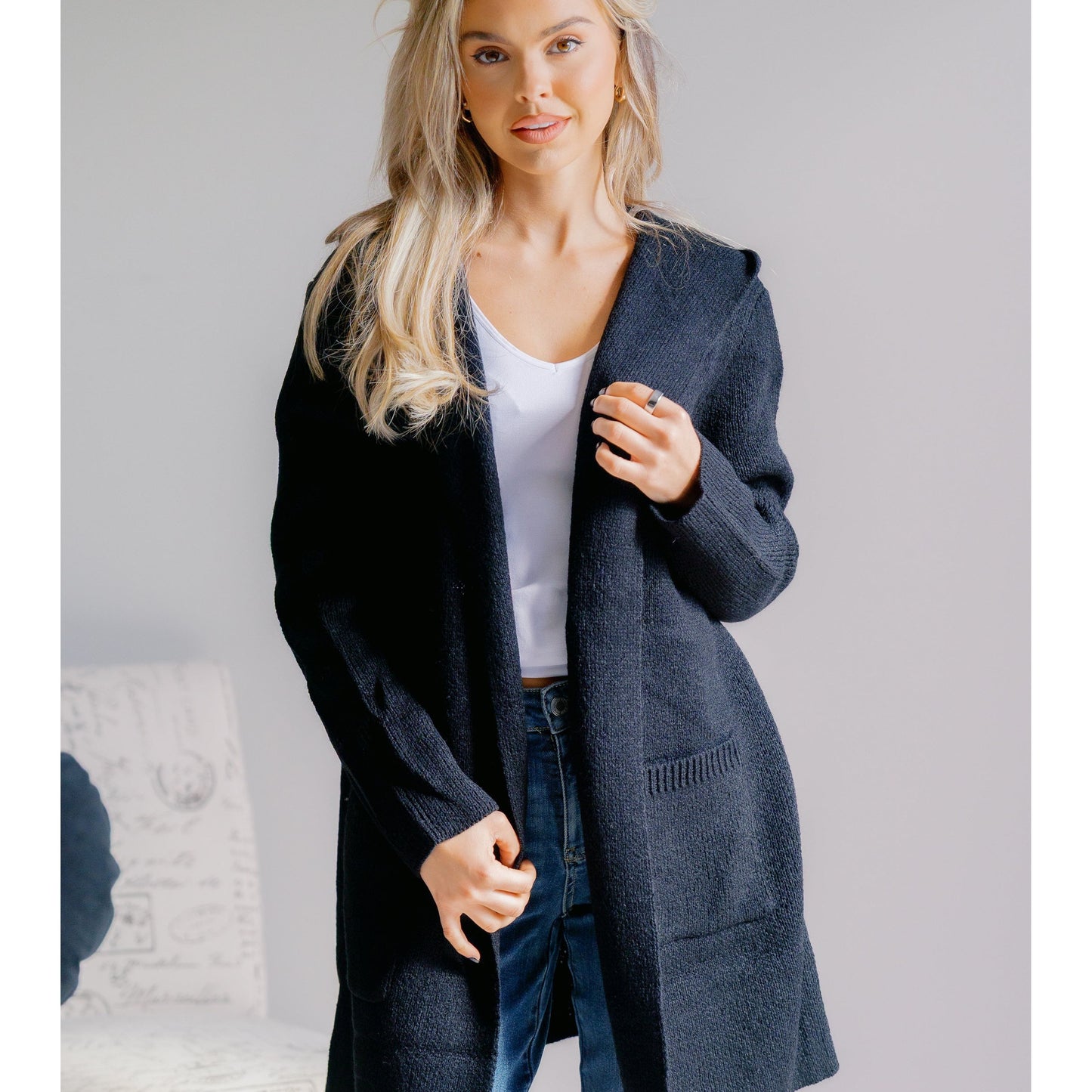 Obsidian Veil Hooded Sweater Cardigan