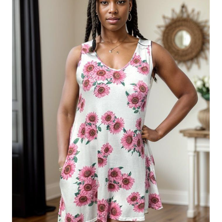 Pink Sunflowers - Swing Dress