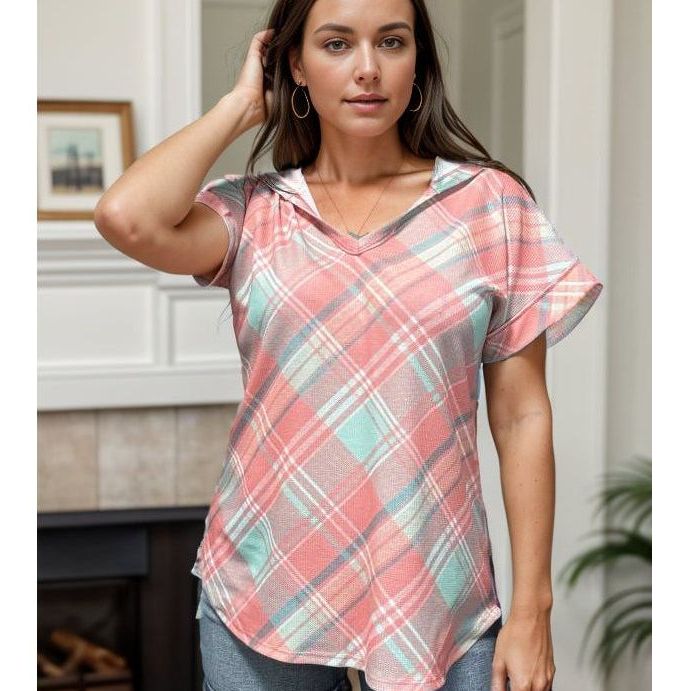 Summer Plaid Short Sleeve Hoodie