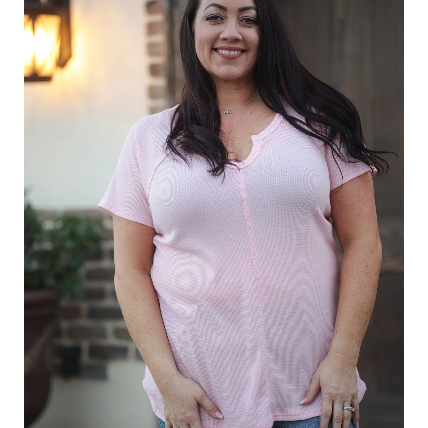 Stitched in Pink Short Sleeve Top