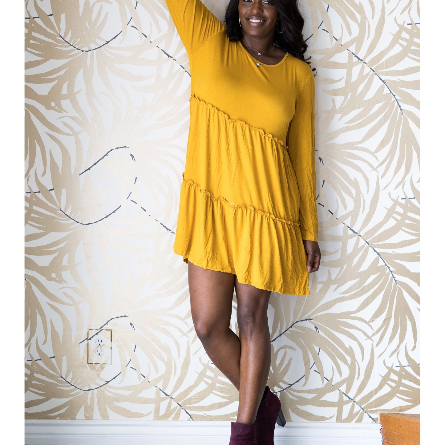 Tiered Decadence Mustard Dress