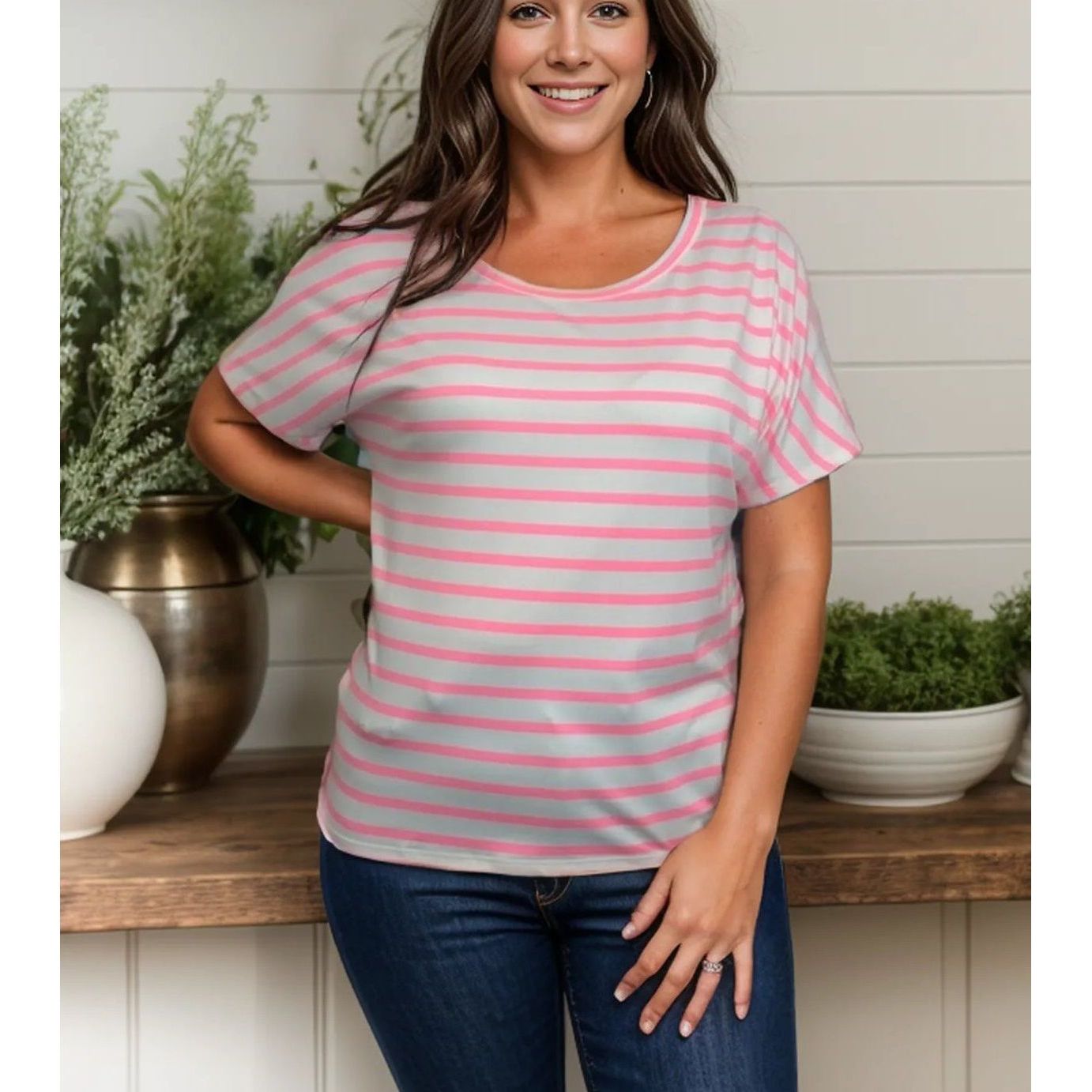 Bubblegum Stripes Twist Back Tee